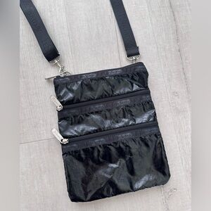 LeSportSac Triple Zip Crossbody Bag – Black Patent Nylon